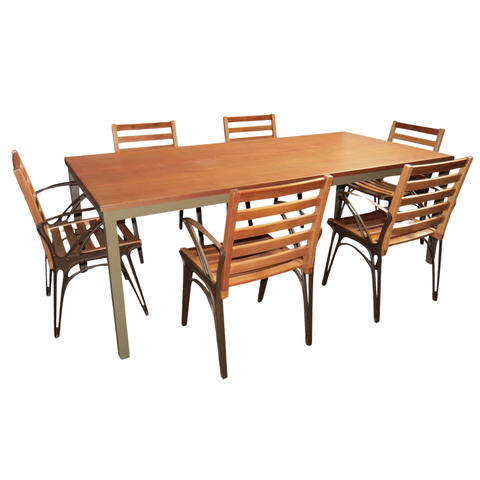 Conjunto Mesa Jantar Gourmet Retangular Tampo de Madeira 6 Cadeiras Sala Jantar Modelo Horizonte