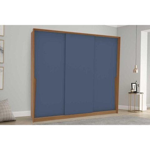Guarda Roupa 3 Portas de Correr e 4 Gavetas Porto Freijo/azul - Politorno