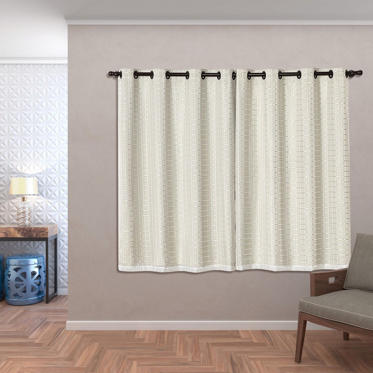 Cortina Tecido Voil Forro Blecaute Corta Luz 2,80m X 1,60m 100% Blackout Sala Quarto Janela Porta Be - 2