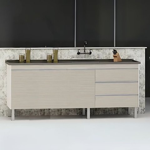 Gabinete de Cozinha 3 Portas Madeirado Balcão 174 Cm Mdf:madeirado/madeirado