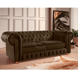 Namoradeira Chesterfield Bourbon 3 Lugares Via Encanto Veludo Marrom - 2