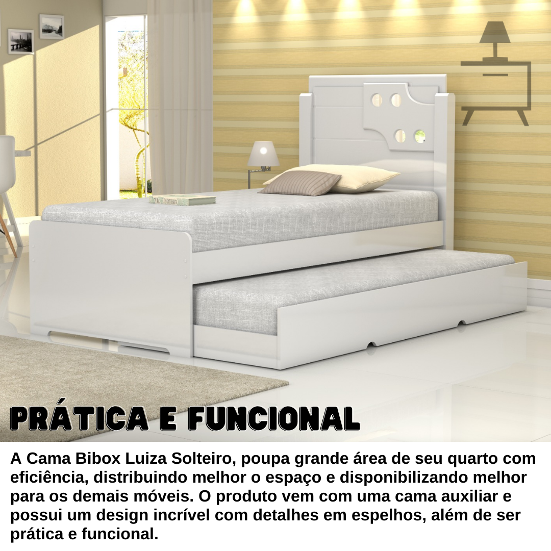 Cama Solteiro Bicama Bibox com Auxiliar Luiza:branco - 6