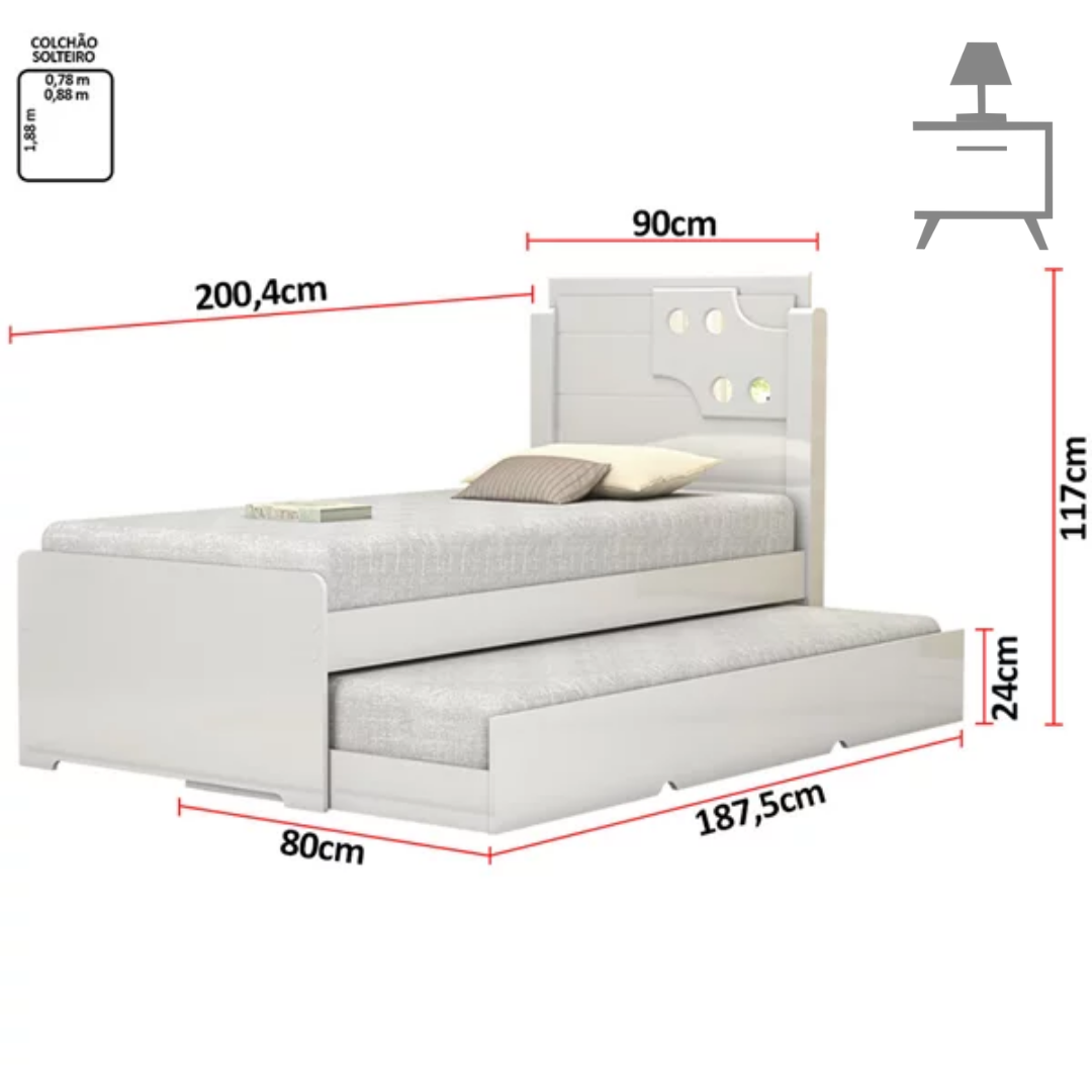 Cama Solteiro Bicama Bibox com Auxiliar Luiza:branco - 2