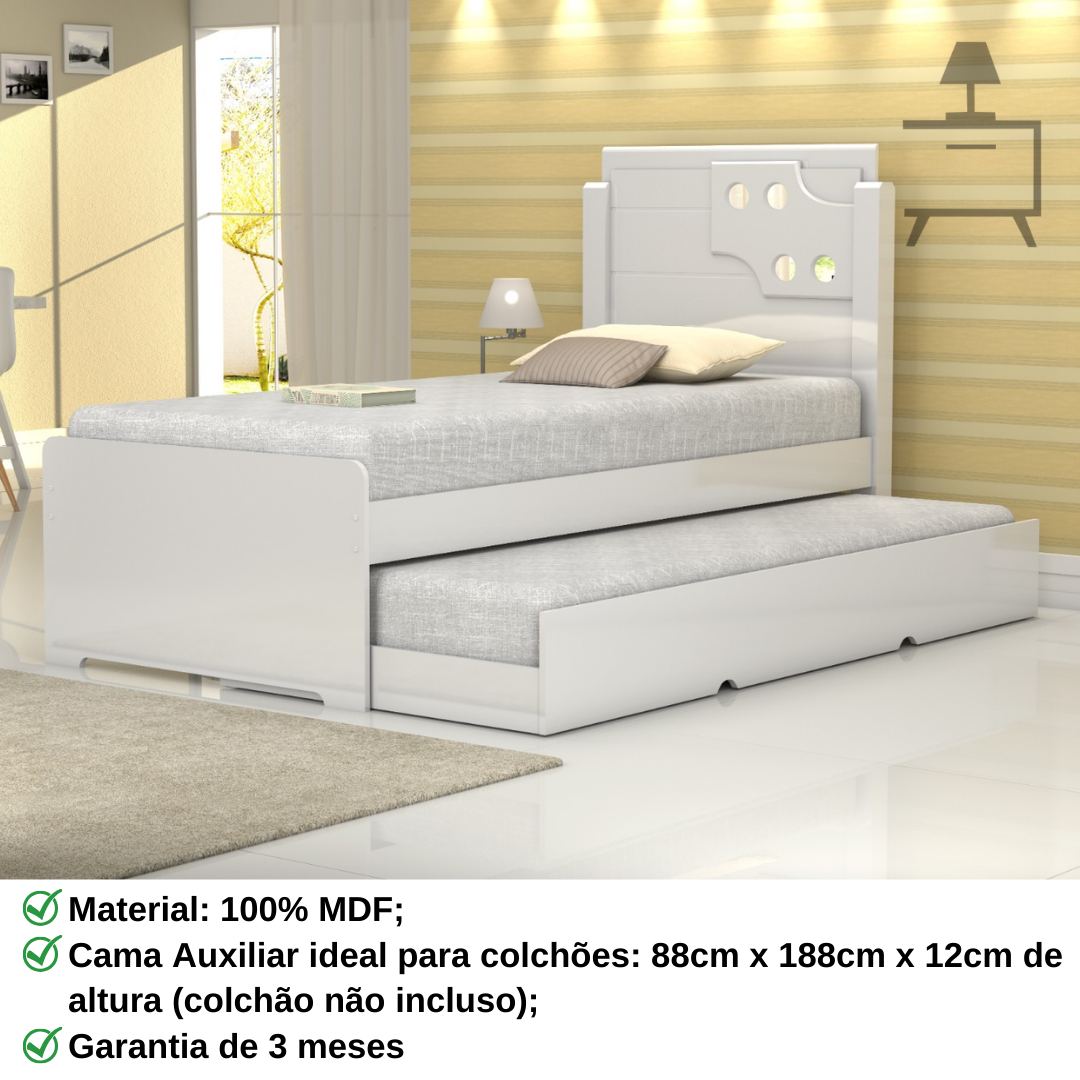 Cama Solteiro Bicama Bibox com Auxiliar Luiza:branco - 5