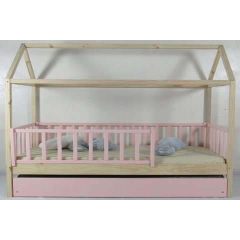 Bicama Infantil Solteiro Casinha Colorida Madeira Maciça Pinus Grade Vertical