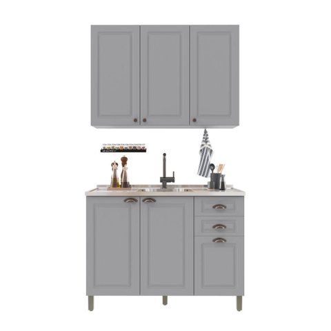 Armário de Cozinha Modulada Compacta Fidelitá Nara 100% MDF 2 Peças 120cm 6 Portas 2 Gavetas sem