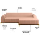 Ver imagem 3 de Sofá 230cm 4 Lugares com Chaise Direito Pés Gold Molino C-105 Linho Rosê - Domi