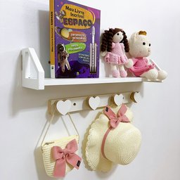 1 Prateleira Colorida Infantil 60cm e 1 Cabideiro Coração:branco Geométrico - 2