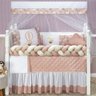 KIT JOGO DE BERÇO BALÃO BORDADO 11 PEÇAS KIT AMERICANO DE BERÇO SAFARI PARA BEBE LUXUOSO:ROSE - 1