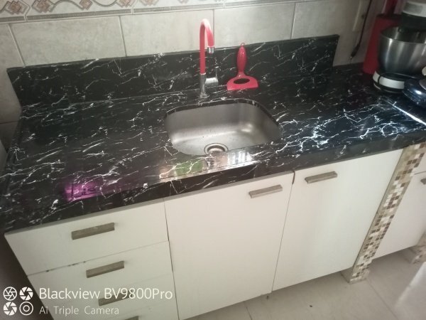 Adesivo De Cozinha Mármore Preto Mesa Vidro Azulejos 1,22mt - 4