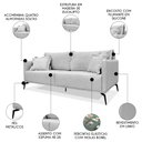Ver imagem 3 de Sofá 2 Lugares 180cm Pés de Metal Vecchia S06 Linho Grigio - Mpozenato