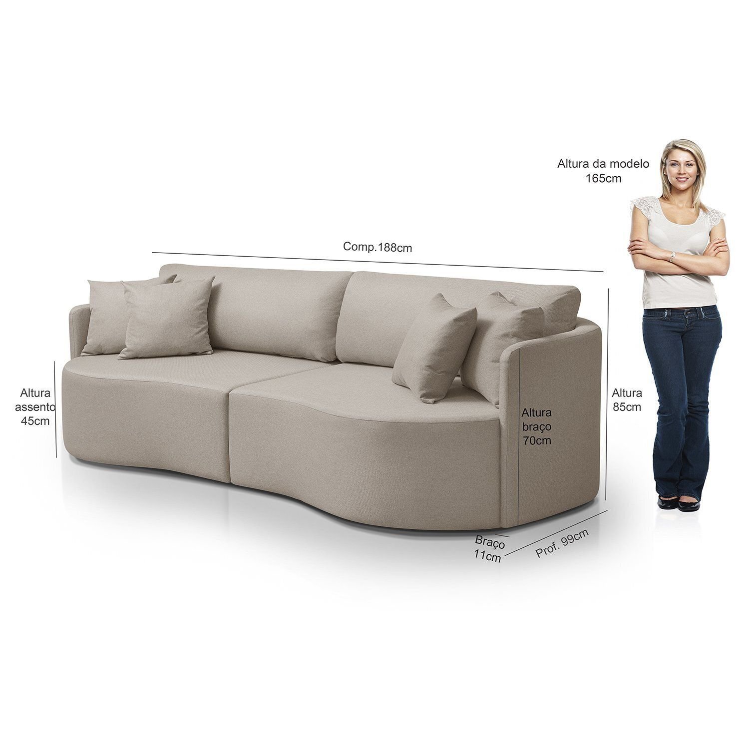 Sofá 2 Lugares Dakota 188 Cm Design Moderno Bege | MadeiraMadeira