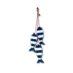 Penduricalho Trio de Peixes em Madeira  com Listra Azul Marinho 41x9x5,5 - 5