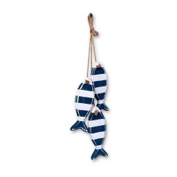 Penduricalho Trio de Peixes em Madeira  com Listra Azul Marinho 41x9x5,5 - 4
