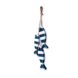Penduricalho Trio de Peixes em Madeira  com Listra Azul Marinho 41x9x5,5 - 3