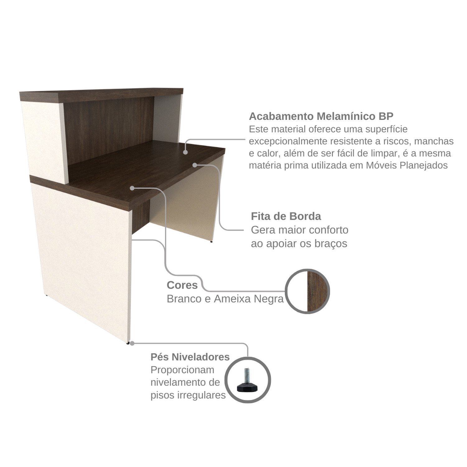 Balcão de Atendimento para Recepção - 120cm de Largura - 9