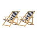 Ver imagem 1 de Conjunto 2 Espreguiçadeiras Preguiçosa Dobrável Madeira Maciça Natural com Tecido - Listrado Azul