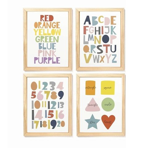 Kit Quadro Alfabeto Números e Formas Decorativo Infantil Quarto Criança Bebê Enxoval