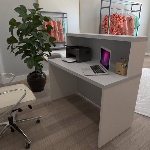 Balcão de Atendimento para Recepção - 120cm de Largura Branco/Cinzacristal