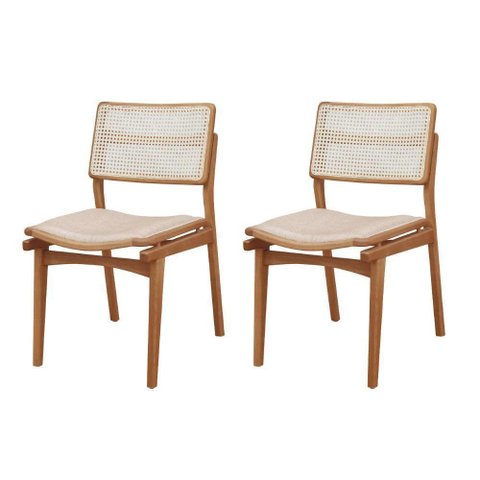 Conjunto com 2 Cadeiras Madeira Eva Premium Linho Off Imbuia Natural