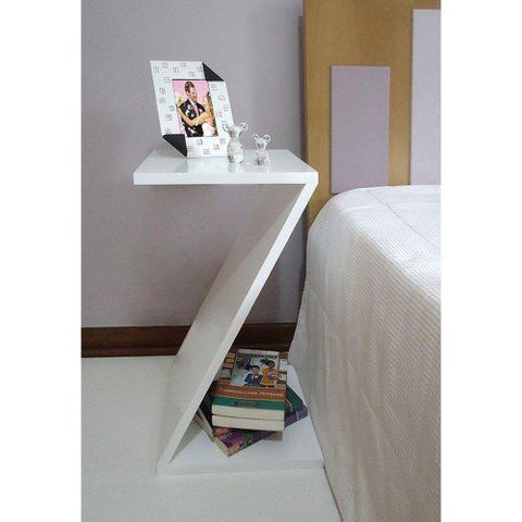 Mesa Z Lateral de Apoio ou Mesa de Cabeceira Branco Laca