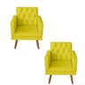 Kit 2 poltrona Para sala de Estar Bianca Capitonê Rodapé Corino Amarelo - Móveis Mafer - 1