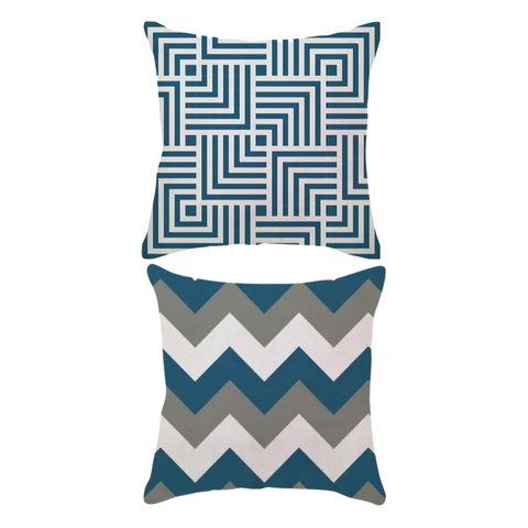 Kit 2 Capas de Almofadas Chevron Azul