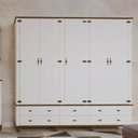 Ver imagem 4 de Guarda-roupa Retrô 5p 6g Off White-nogueira Roupeiro Casal