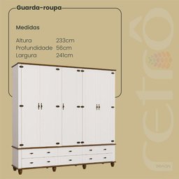 Guarda-roupa Retrô 5p 6g Off White-nogueira Roupeiro Casal - 5