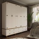 Ver imagem 2 de Guarda-roupa Retrô 5p 6g Off White-nogueira Roupeiro Casal