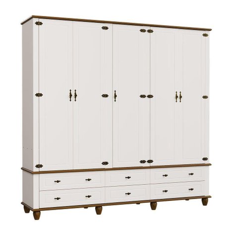 Guarda-roupa Retrô 5p 6g Off White-nogueira Roupeiro Casal