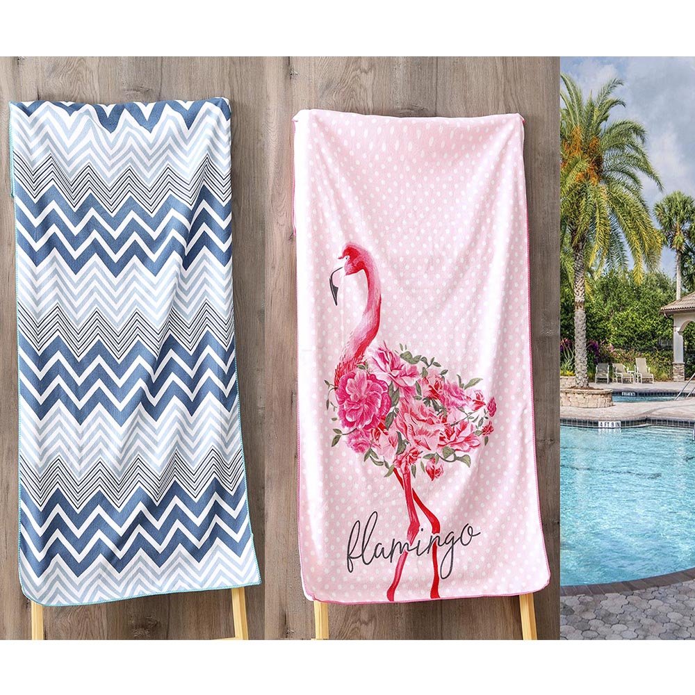 Kit 2 Toalhas de Praia Aveludada Chevron e Flamingo Realce Premium Sultan