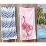 Kit 2 Toalhas de Praia Aveludada Chevron e Flamingo Realce Premium Sultan - 1