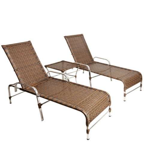 2 Espreguiçadeiras Esteira e 1 Mesa de Centro Garden Argila