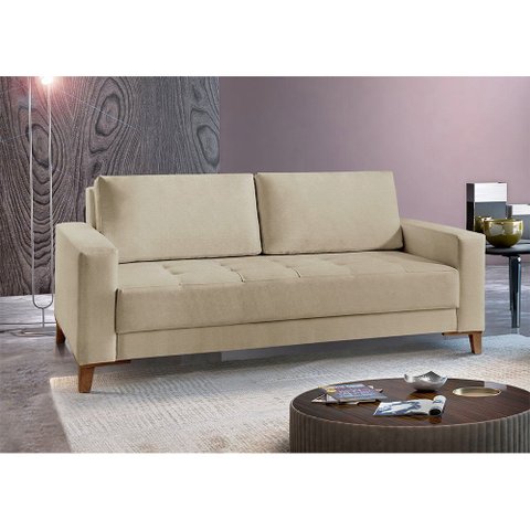Sofá Fixo 2 Lugares Luxo 140 cm Orion Bege Médio