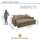 Ver imagem 3 de Sofá Cama Retrátil e Reclinável 3 Lugares Veludo Bege Escuro Michigan 220cm Yescasa