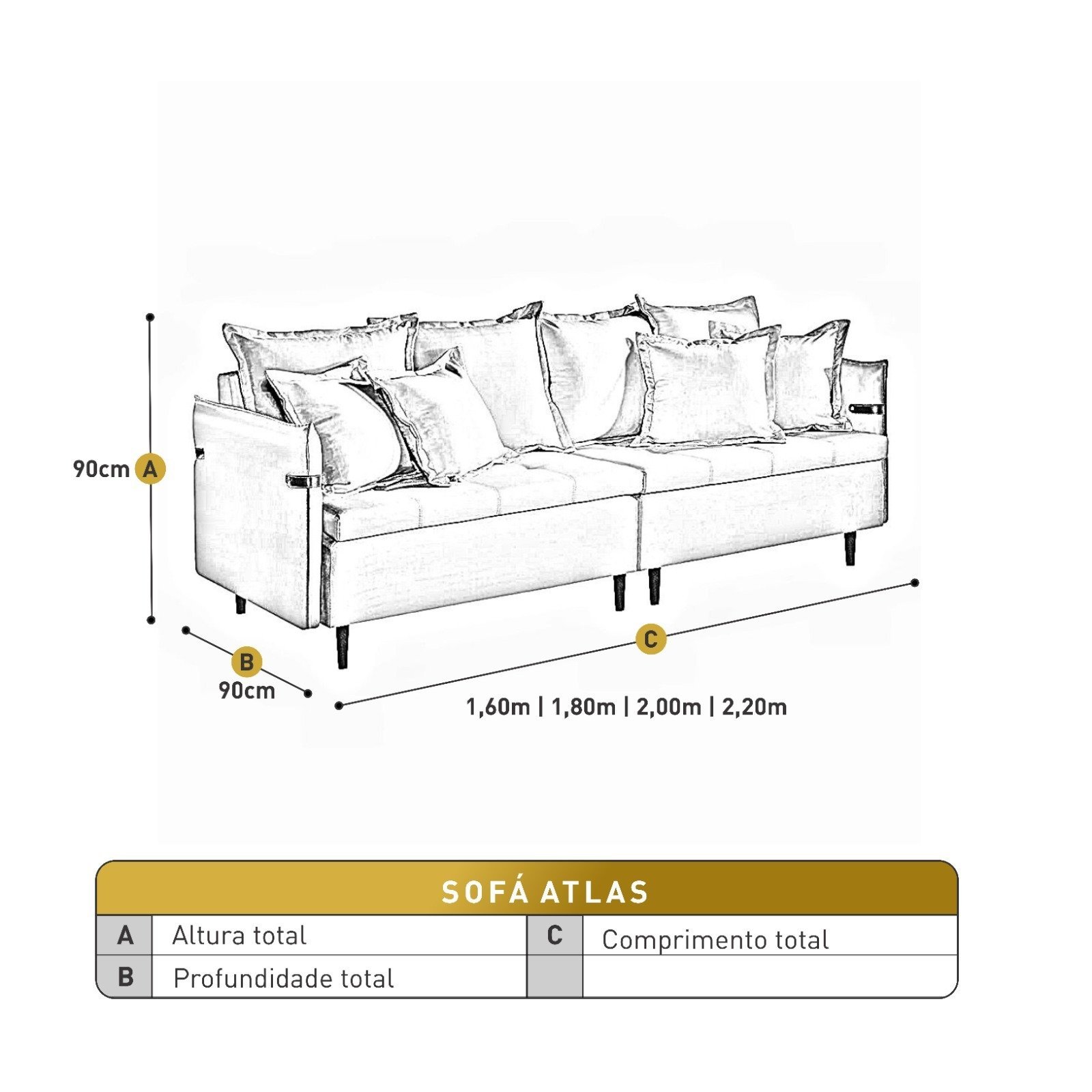 Sofá Fixo 2 Lugares Luxo 160 Cm Atlas - 4