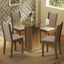 Ver imagem 1 de Conjunto Sala de Jantar Madesa Nanda Mesa Tampo de Vidro Redondo 4 Cadeiras - Rustic/crema/bege