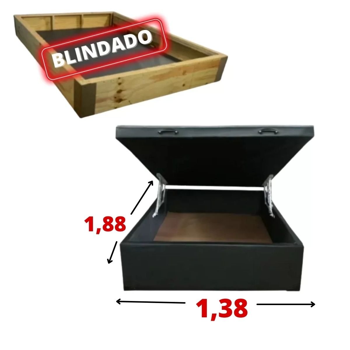Cama Box Baú Casal Blindada/reforçada - Corino Preto - 2