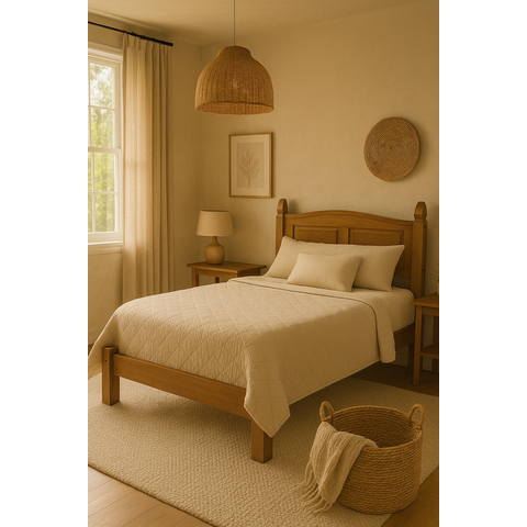 Cama de Casal Queen Size Retrô para Quarto em Madeira Maciça Pinus Marrom Corona 167cm Nogueira Claro