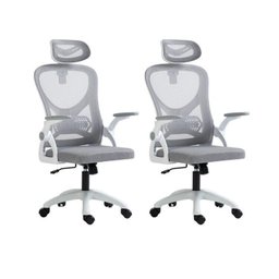 Kit 2 Cadeiras para Escritório Presidente Office Columbus com Tela Mesh Branco/Cinza Rivatti - 1 Kit 2 Cadeiras para Escritório Presidente Office Columbus com Tela Mesh Branco/Cinza Rivatti - 1