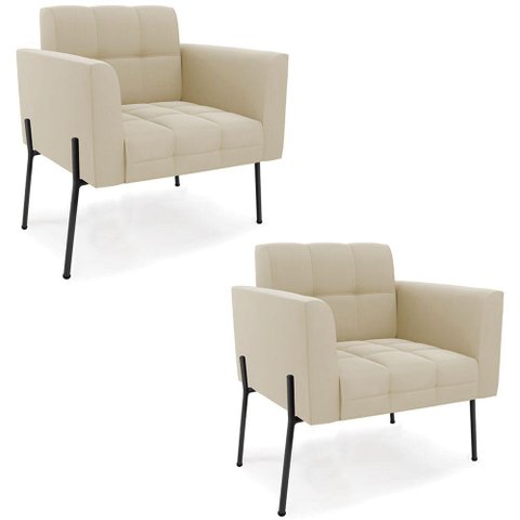 Poltrona para Sala Pé Metal Preto Kit 2 Ana Suede Bege - Ibiza