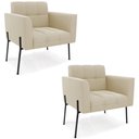 Ver imagem 1 de Poltrona para Sala Pé Metal Preto Kit 2 Ana Suede Bege - Ibiza