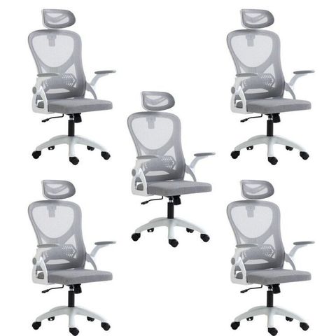 Kit 5 Cadeiras para Escritório Presidente Office Columbus com Tela Mesh Branco/Cinza