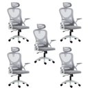 Ver imagem 1 de Kit 5 Cadeiras para Escritório Presidente Office Columbus com Tela Mesh Branco/Cinza Rivatti