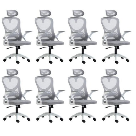 Kit 8 Cadeiras para Escritório Presidente Office Columbus com Tela Mesh Branco/Cinza Rivatti