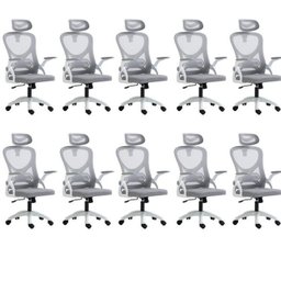 Kit 10 Cadeiras para Escritório Presidente Office Columbus com Tela Mesh Branco/Cinza Rivatti - 1 Kit 10 Cadeiras para Escritório Presidente Office Columbus com Tela Mesh Branco/Cinza Rivatti - 1