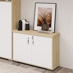 Kit 3 Peças com Mesa para Escritório Diretor em L,  Armário Multiuso Baixo e Gaveteiro 3 Gavetas - 13