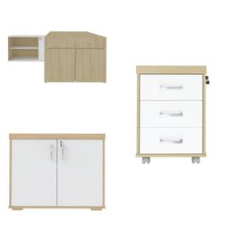 Kit 3 Peças com Mesa para Escritório Diretor em L,  Armário Multiuso Baixo e Gaveteiro 3 Gavetas - 2