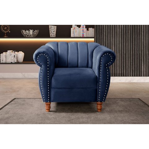 Poltrona Realeza Chesterfield Cadeira Vintage Decoração Retrô Azul Marinho